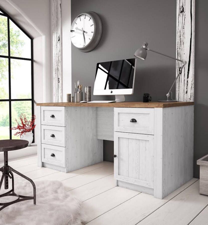 Meubella Bureau Parello Wit Eiken 160 cm