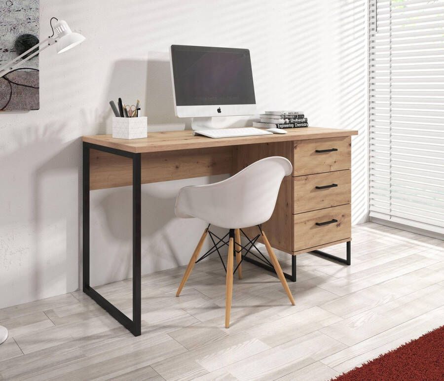 MEUBELLA Bureau Saturn Eiken Zwart 137 5 cm