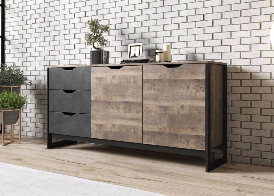 Meubella Dressoir Acasia Grijs Eiken 161 cm