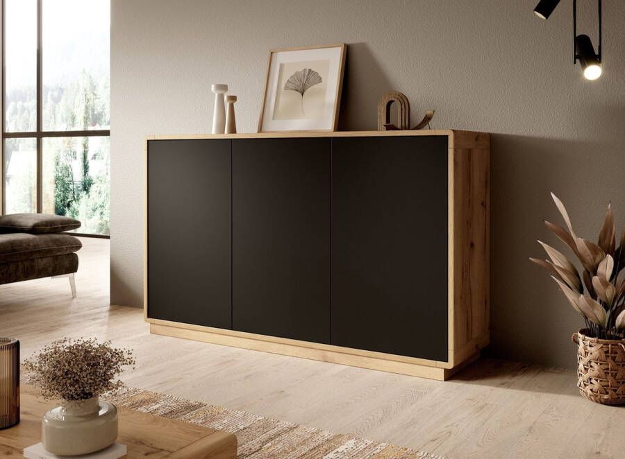 MEUBELLA Dressoir Acuna Mat zwart Eiken 160 cm