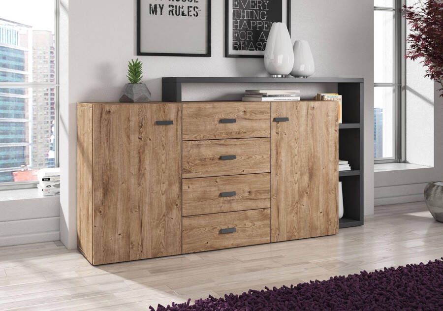 Meubella Dressoir Bello Eiken Antraciet 180 cm