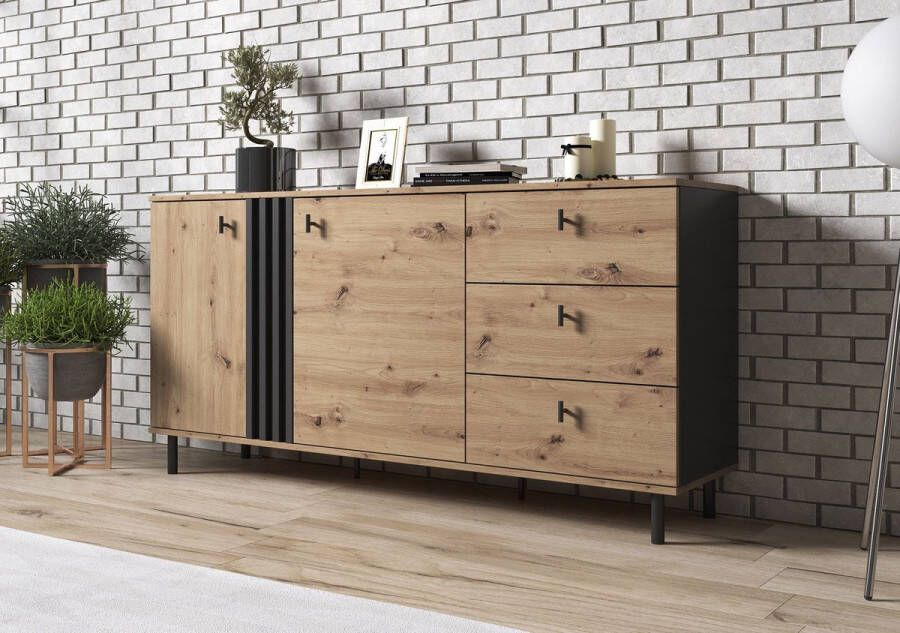 MEUBELLA Dressoir Marcos Eiken Antraciet 165 cm