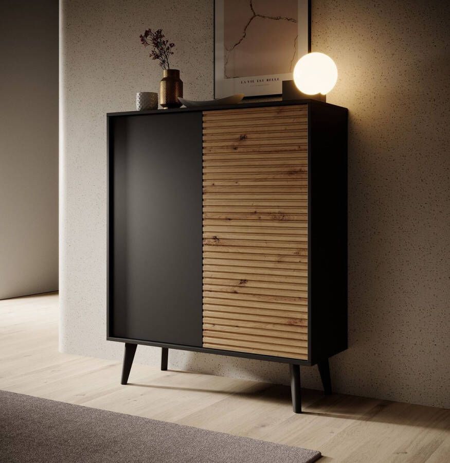 MEUBELLA Dressoir Palladium Eiken Zwart 104 cm Hoog