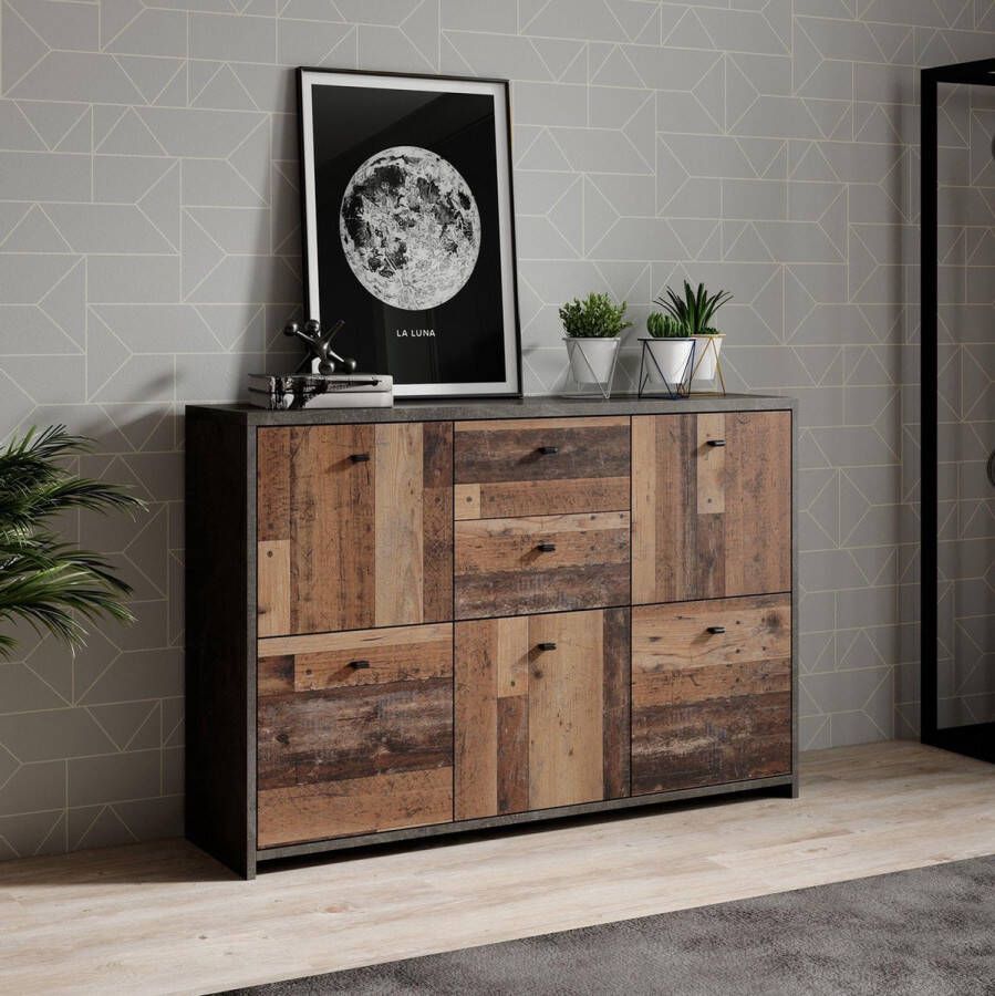 Meubella Dressoir Sahara 4 Old wood Grijs 114 cm