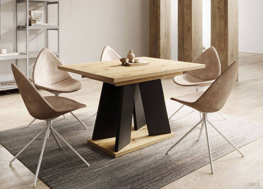 Meubella Eetkamertafel Matrix Eiken Zwart 160 cm Uitschuifbaar