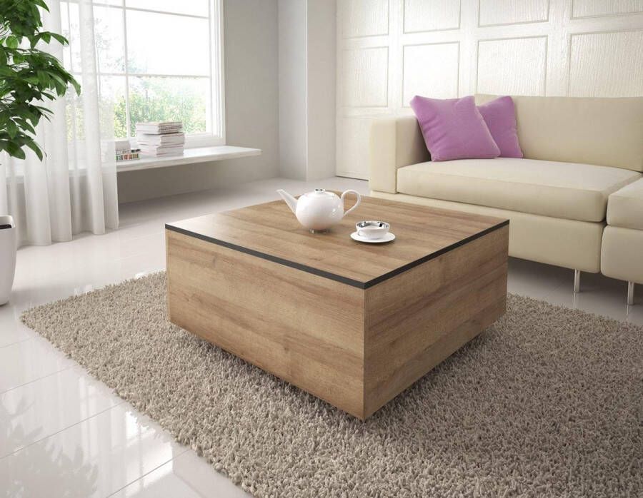 Meubella Salontafel Frey Licht eiken Zwart 80 cm