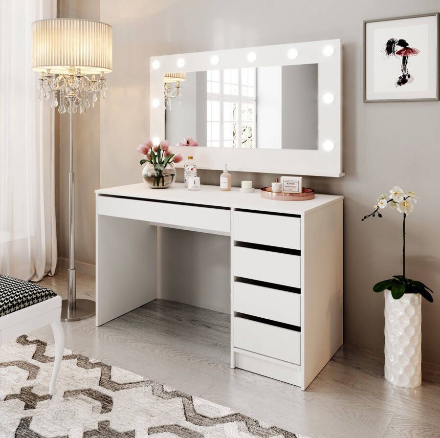 MEUBELLA Kaptafel Arco Wit 120 cm met spiegel