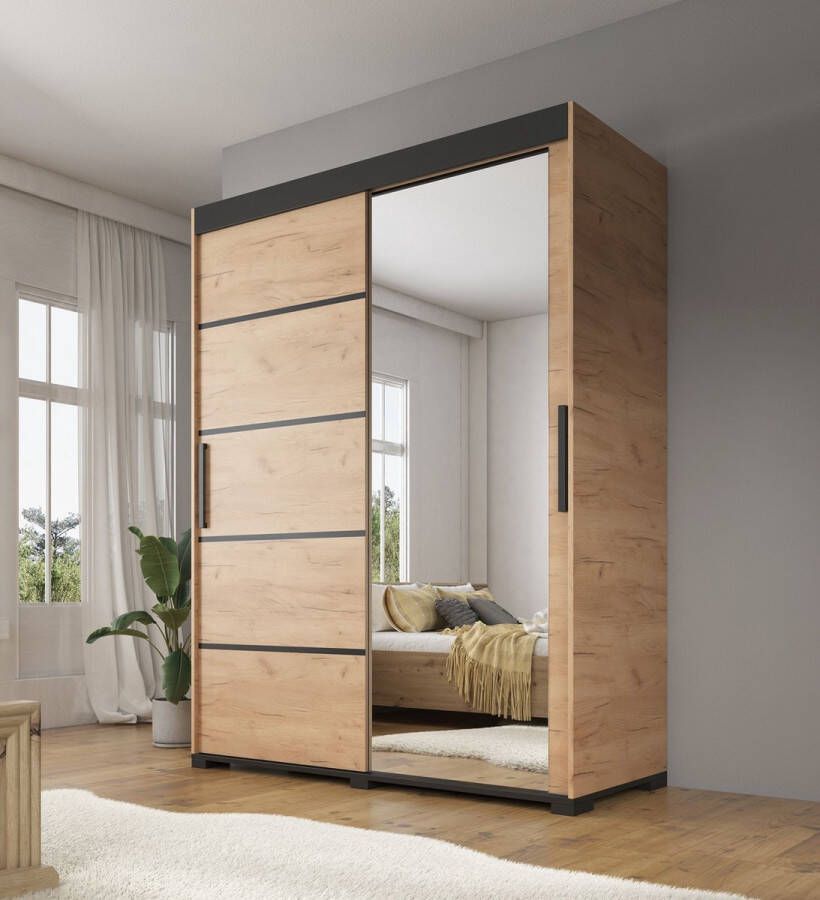 Meubella Kledingkast Fabio Eiken 150 cm Met spiegel