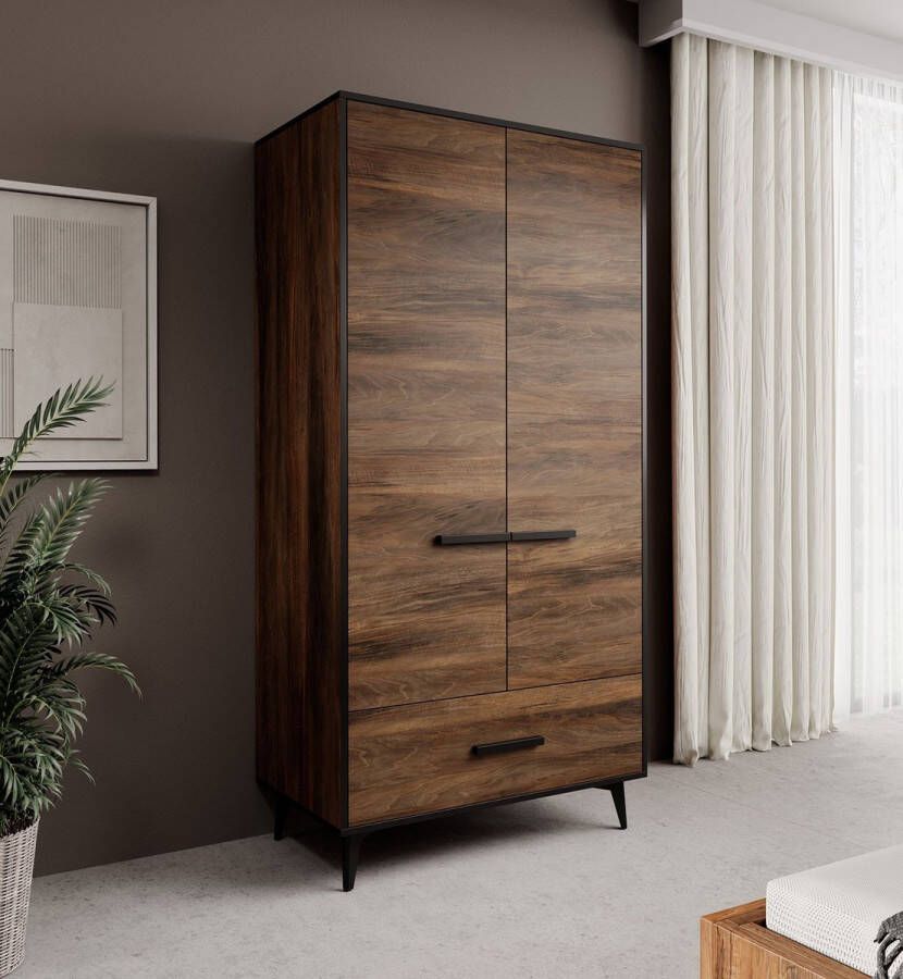 MEUBELLA Kledingkast Frey 2 Donker eiken Zwart 92 cm