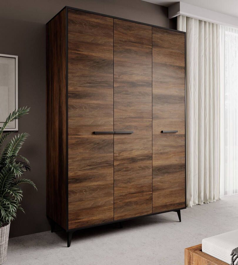 MEUBELLA Kledingkast Frey Donker eiken Zwart 135 cm