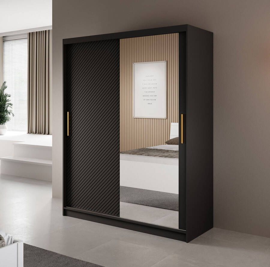 Meubella Kledingkast Resort Mat zwart 150 cm Met spiegel