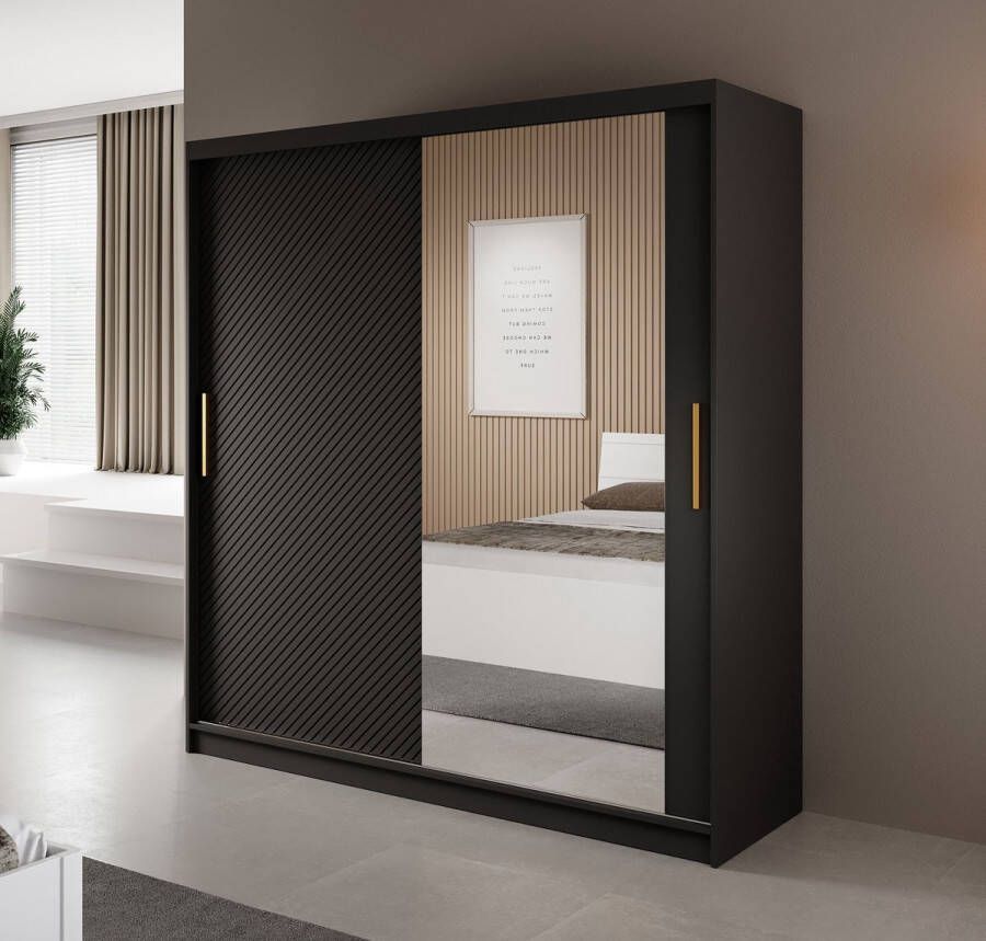 Meubella Kledingkast Resort Mat zwart 180 cm Met spiegel