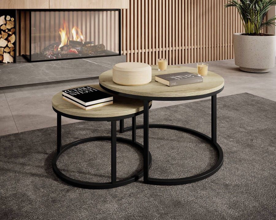 MEUBELLA Salontafel Rica Eiken Set van 2