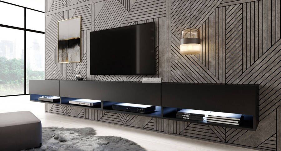 MEUBELLA TV-Meubel Asino LED Mat Zwart 280 cm