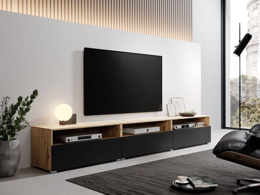 Meubella TV-Meubel Bolivar Mat zwart Eiken 270 cm