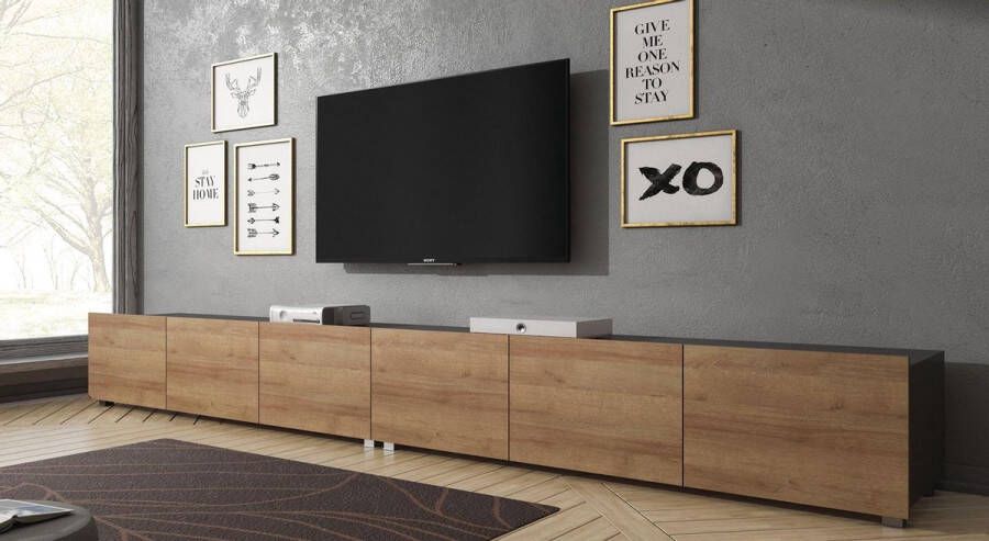 MEUBELLA TV-Meubel Calgary Eiken Grijs 300 cm (2x 150) Staand of Hangend