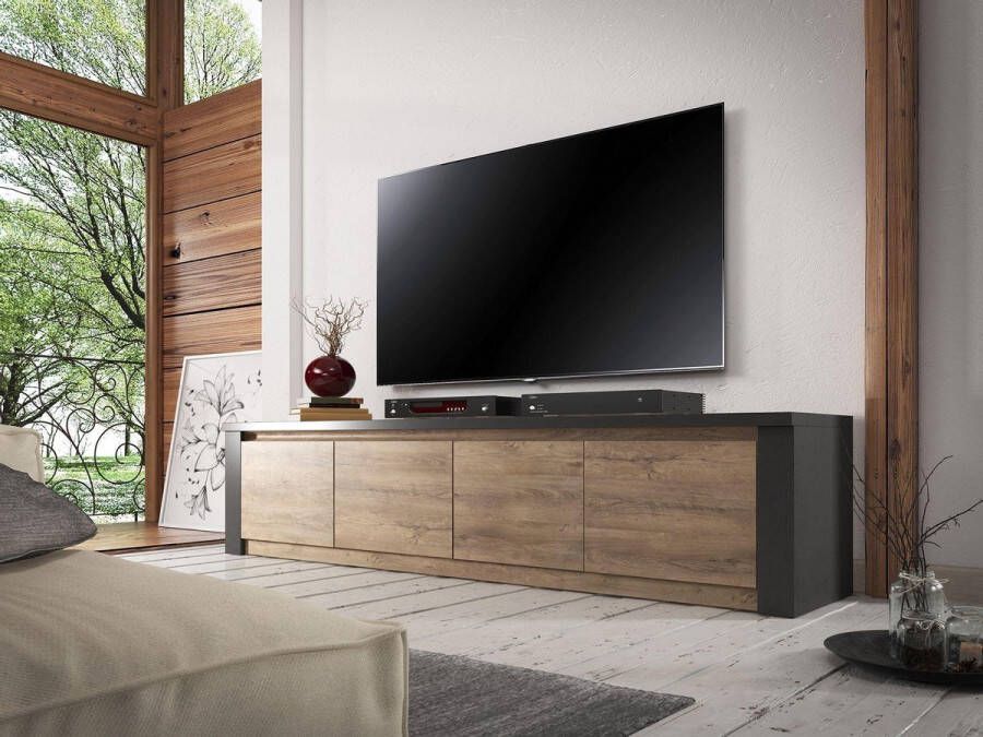 Meubella TV-Meubel Monaco Eiken Grijs 4 deuren 170 cm