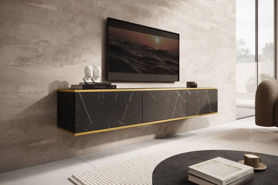 MEUBELLA TV-Meubel Orleans Zwart marmerlook 175 cm