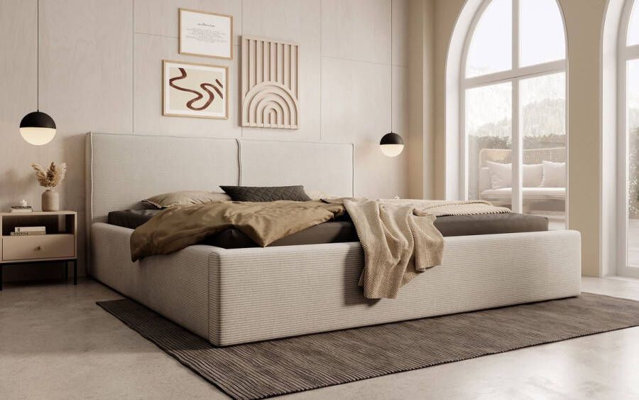 Meubella Tweepersoonsbed Infinity Beige ribstof 180x200 cm