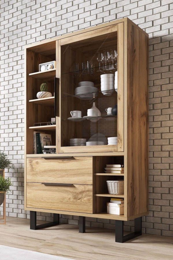 Meubella Vitrinekast Harlow Eiken Zwart 120 cm Open