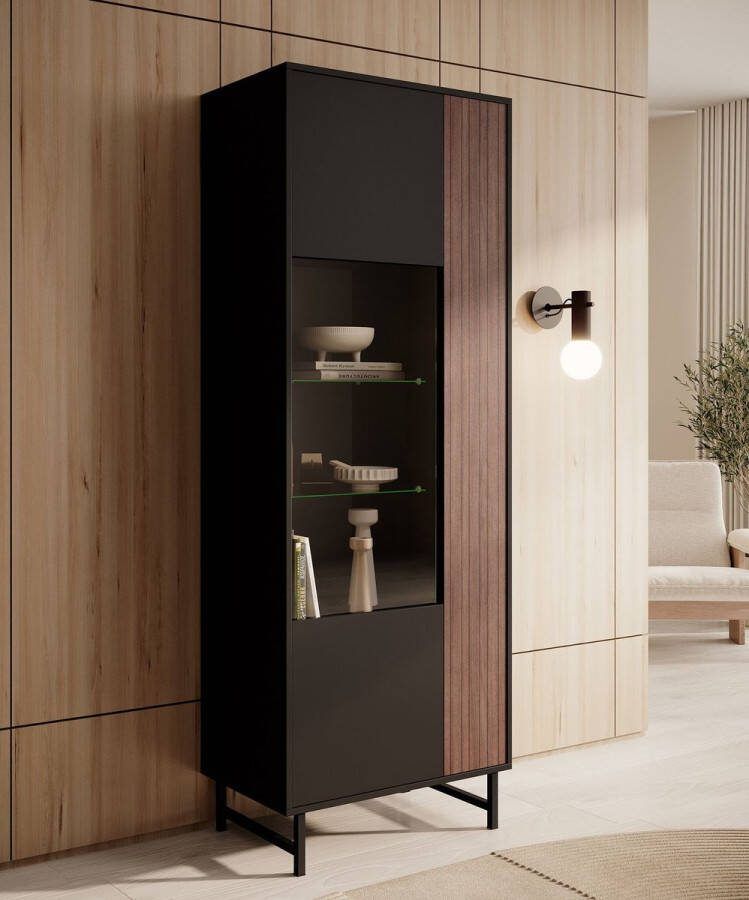 MEUBELLA Vitrinekast Prince Zwart Eiken 70 cm