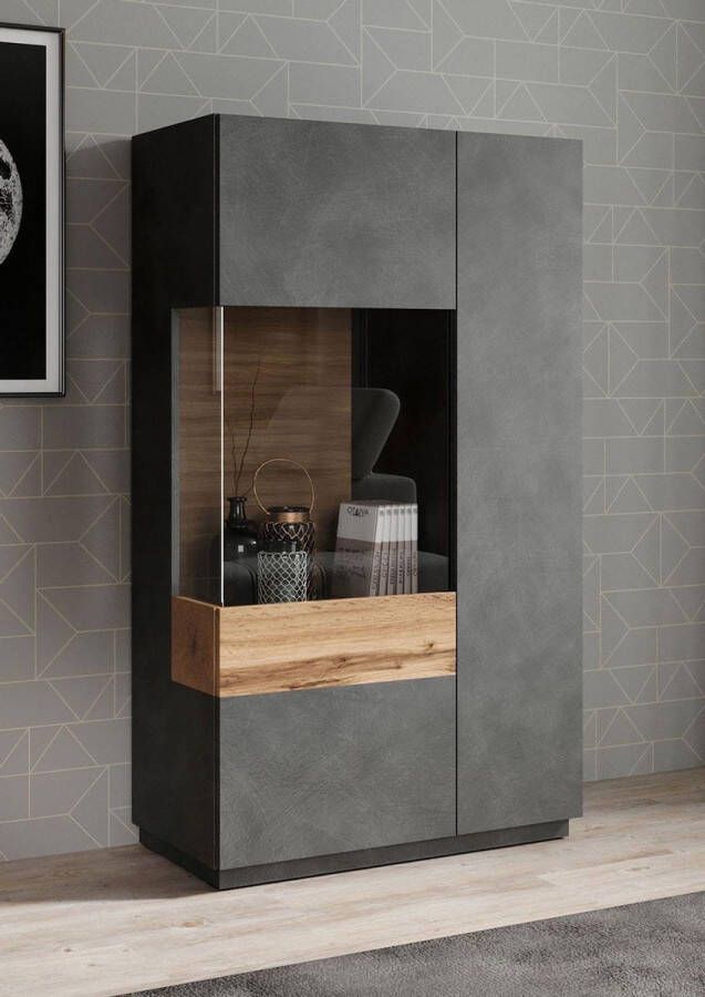 Meubella Vitrinekast Sublime Grijs Eiken 80 cm Laag