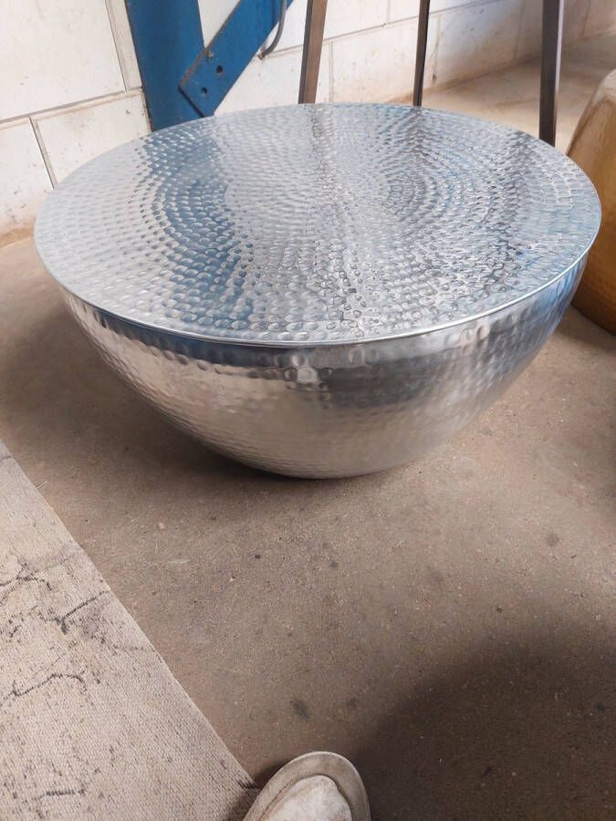 Invicta Interior Ronde salontafel ORIENT II 60cm zilver metaal aluminium gehamerd ontwerp handgemaakt 37913