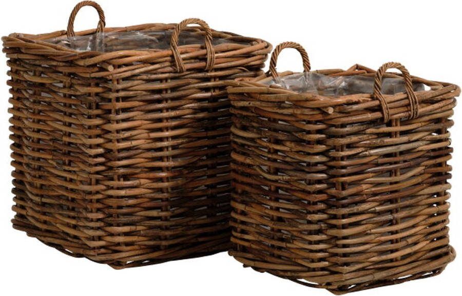 Giga Living Rotan Mand Vierkant Grijs Rotan Set Van 2 Calais