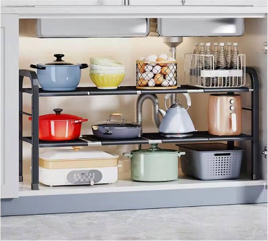 MeubelsvanJoep gootsteenkast organizer zwart Keukenkastorganizers keuken accessoires Verstelbaar van 50 CM tm 88 CM