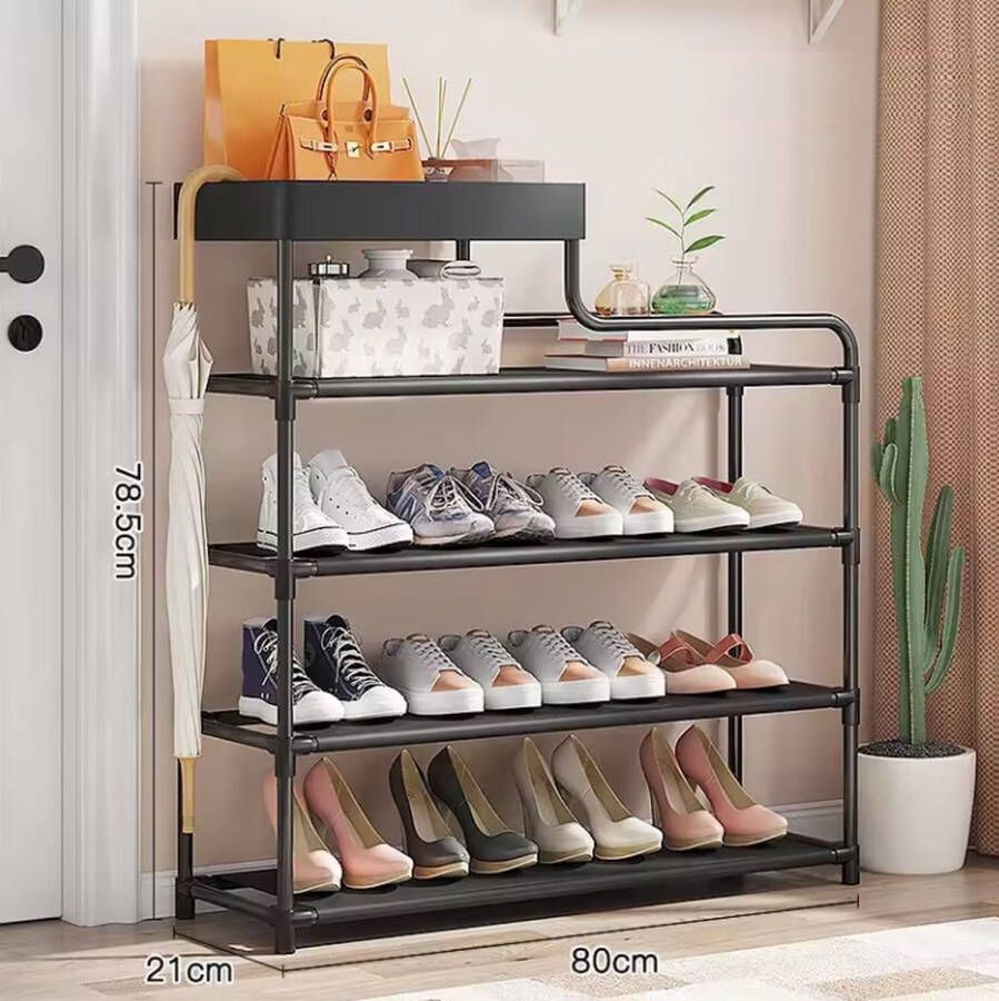 MeubelsvanJoep schoenenrek 5 lagen 30 schoenen Schoenenkast zwart Schoenenrek met opbergbak Schoenenrekje Schoenenopbergsysteem 80 x 21 x 78 CM