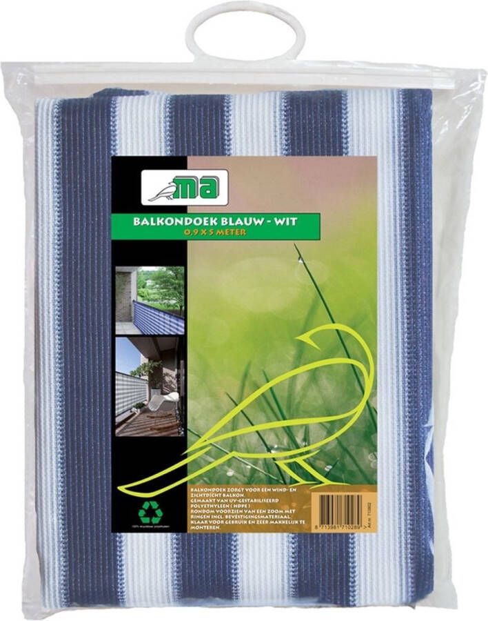 Meuwissen Agro Balkondoek blauw en wit 0.9 x 5 meter