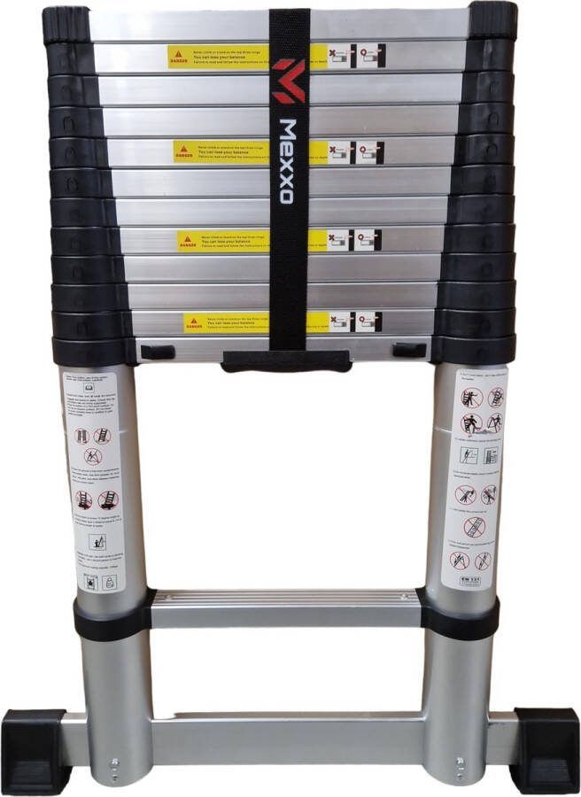 Mexxo Telescopische ladder – Telescoopladder aluminium – Maximale hoogte 3 80 meter – Telescoopladder met stabilisatiebalk –