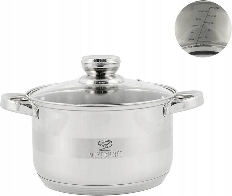 Meyerhoff MH-12149 kookpan met deksel en maatverdeling Ø 16 cm 1 5 L Dubbele bodem met aluminium kern 16 x 10.5 cm Geschikt voor elke warmtebron