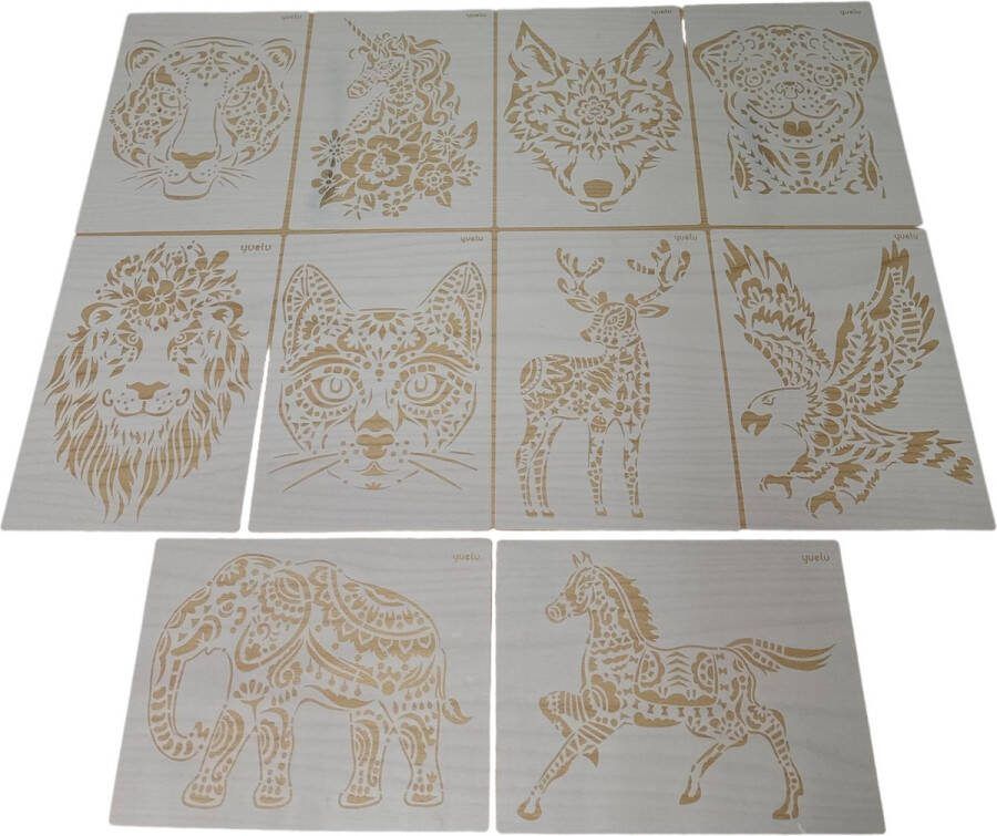 MGM Trading 10 stuks Dierenschildersjablonen 29 x 21 cm Herbruikbare en Wasbare Stencils voor Schilderen Scrapbooking Fotoalbums DIY Cadeaukaarten en Kindergeschenken