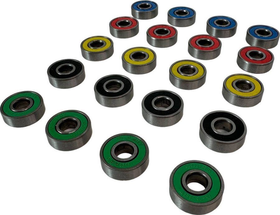 MGM Trading 20 STUKS Skateboardlagers kleurenminiatuur Dubbel afgeschermde lagers ABEC-9 608 2RS Skateboard Lager voor Lange Skateboards Vierwielige Skates Wielen Vervangende Lager