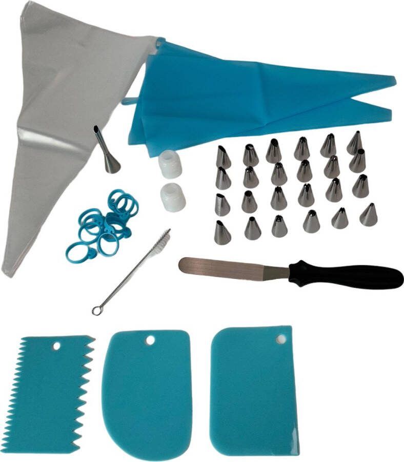 MGM Trading 55 stuks cake decoreren set glazuurzakken en mondstukken set cupcake-decoratieset met 25 pijpspuitmonden paletmes deegsnijder herbruikbare pijpzak voor Choux gebak cupcakes Royal Icing