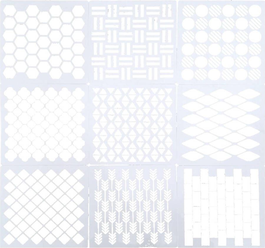MGM Trading CDIYTOOL 9 Pack Geometrische Sjablonen voor Creatieve DIY Kunstprojecten op Muren Meubels Vloeren Tegels Stof en Hout Herbruikbare Sjabloon voor Huisdecoratie 7 9 Inch