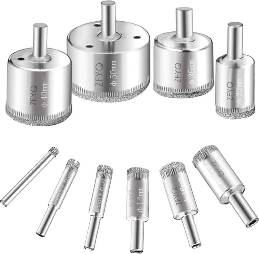 MGM Trading Diamantboor Set 10 Stuks Diamantgatenzaag voor het Boren van Glas Keramiek Porselein Keramische Tegels Marmer Ø 6 50mm
