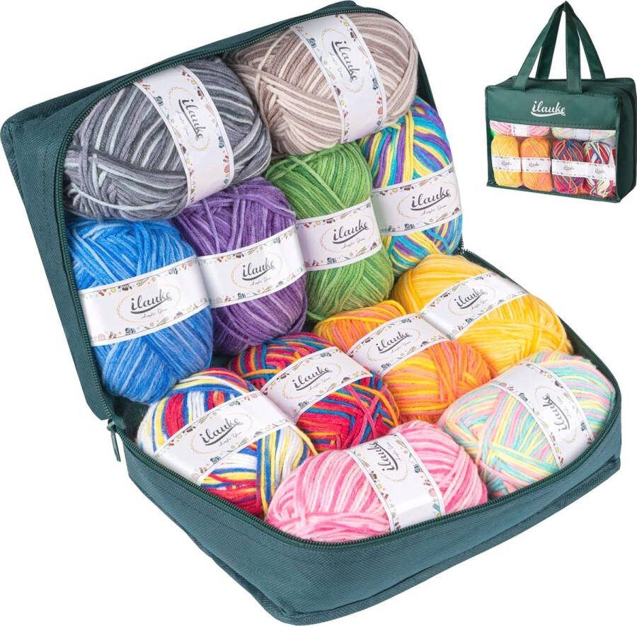 MGM Trading Gehaakte garen breien wol garen voor haak (12 * 50g) kleurrijk dubbel breien acryl garen voor DIY breien ambachtelijke en haak project (multi-gekleurd 4-laag)