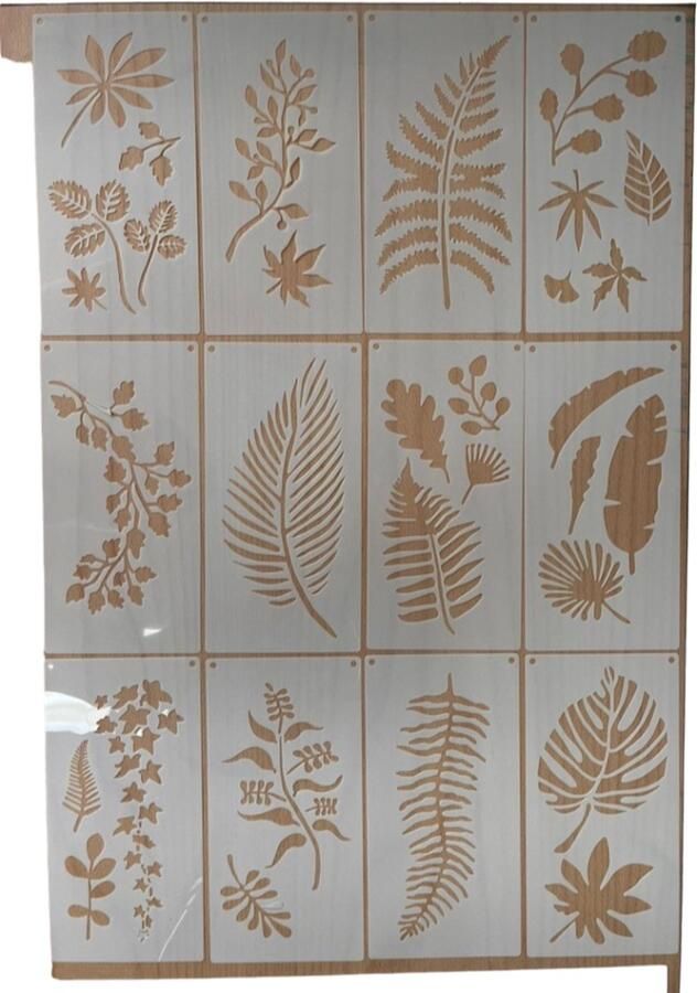 MGM Trading 16 stuks vellen sjabloon schildersjabloon herbruikbare bladschildersjablonen sjablonen schildersjablonen voor het schilderen van hout wanddecoratie