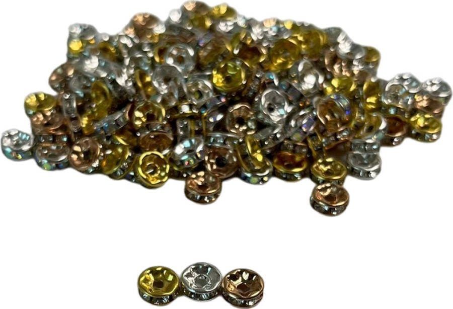 MGM Trading set van 200 SAVITA 8mm rondelle strass kristal kralen losse ronde spacer kralen voor armbanden kettingen en sieraden maken in zilver goud roségoud en AB kleurrijk
