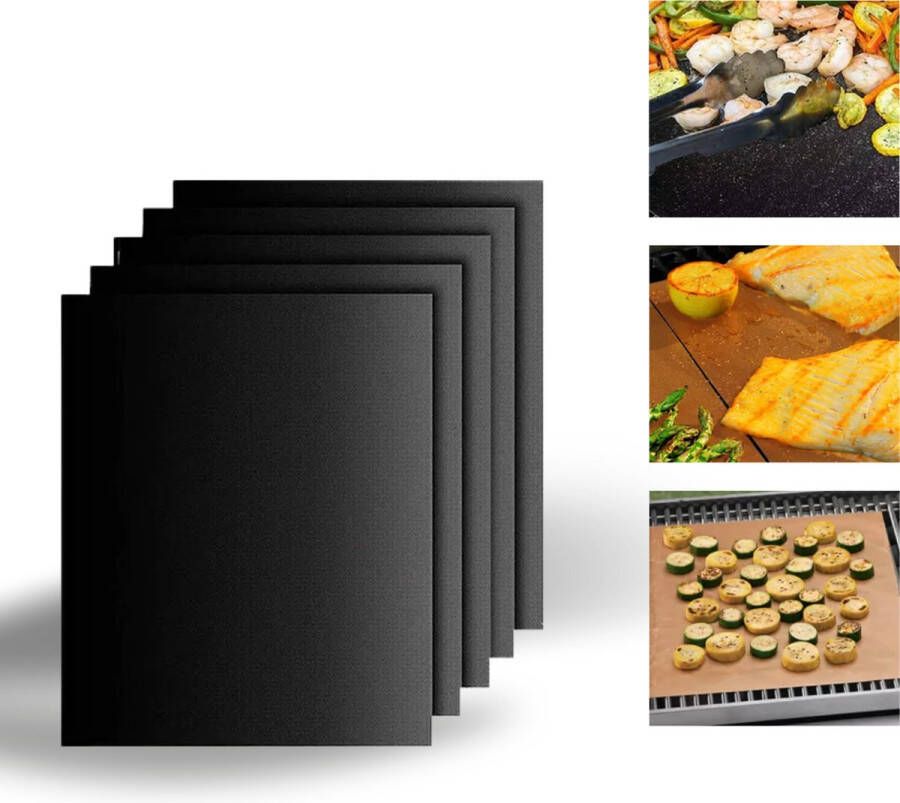 BBQ Grill Mat BBQ Grillmat Barbeque GRATIS 5 BBQ gerechten in de mail! Non-stick Grillmat Zwart Barbeque Accessoires Barbeque Grill Matje Herbruikbaar Oven Bakmat Anti-aanbak 5 Stuks