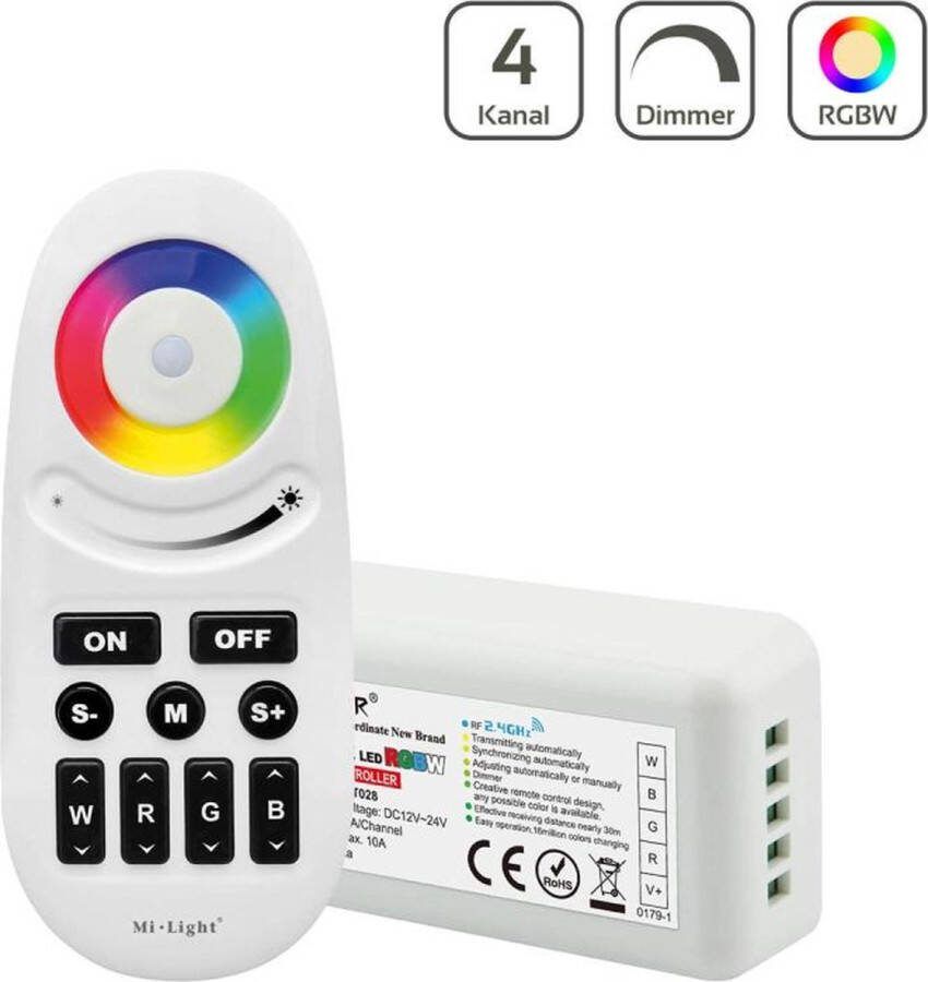 Mi Light Mi-Light Mi-Boxer LED Controller en 4-zone RGBW Afstandsbediening 4 kanaals LED Dimmer -WLan 2.4 GHz (Batterijen niet inbegrepen) Wit
