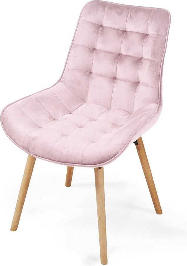 Miadomodo GoodVibes Eetkamerstoelen fluweelstoel Beech houten benen rugleuning gestoffeerde stoel keukenstoel woonkamerstoel roze 2 pc's