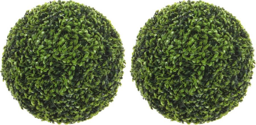 Mica Decorations 2x stuks buxus bol Theeblad groen D37 cm kunstplant UV-bestendig Kunstplanten