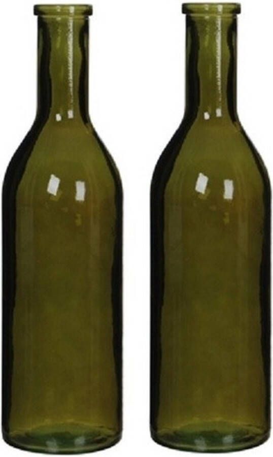 Merkloos Sans marque 2x Glazen fles bloemenvaas groen 50 x 15 cm sierflessen woondecoratie woonaccessoires 2 stuks