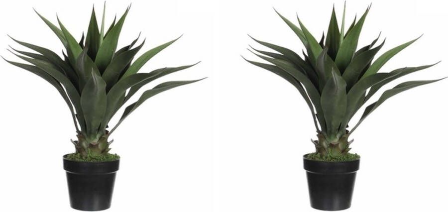 Merkloos Sans marque 2x Groene Agave kunstplanten 60 cm in zwarte plastic pot Kunstplanten nepplanten