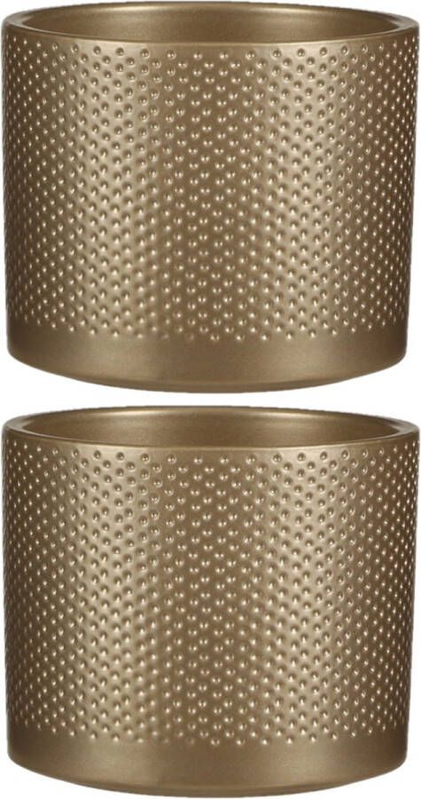 Mica Decorations 2x Stuks Bloempot In Het Relief Goud Keramiek Voor Kamerplant H13 X D15 Cm Plantenpotten