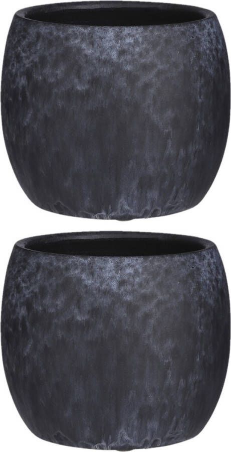 Mica Decorations 2x stuks bloempot in kleur mat zwart keramiek voor kamerplant H14 x D16 cm- plantenpotten binnen