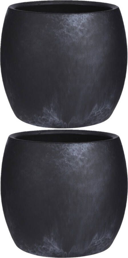 Mica Decorations 2x stuks bloempot in kleur mat zwart keramiek voor kamerplant H18 x D20 cm- plantenpotten binnen